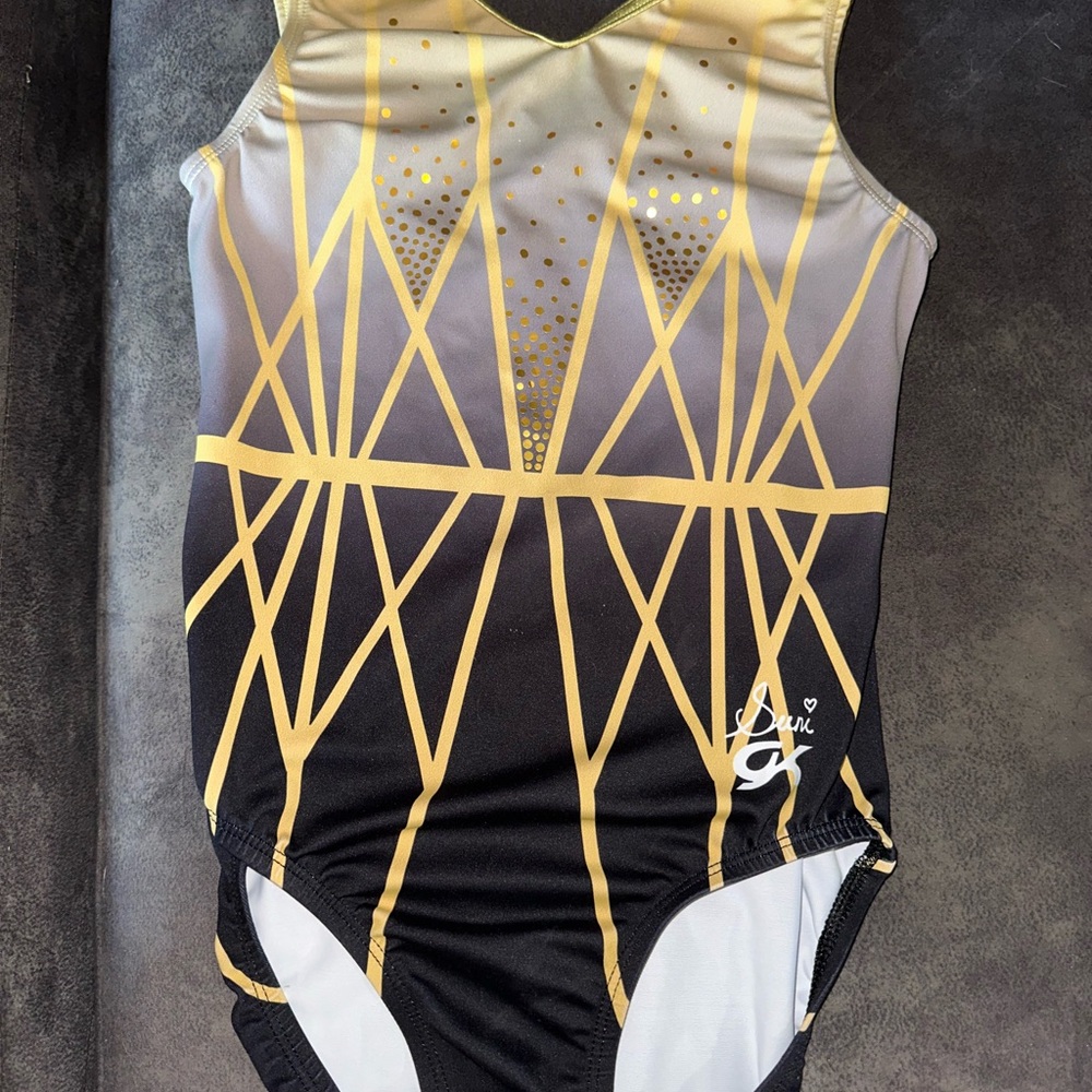 Gold and Black Geometric Leotard